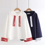 Levant Embroidery Hooded Solid Color Hoodie For Women